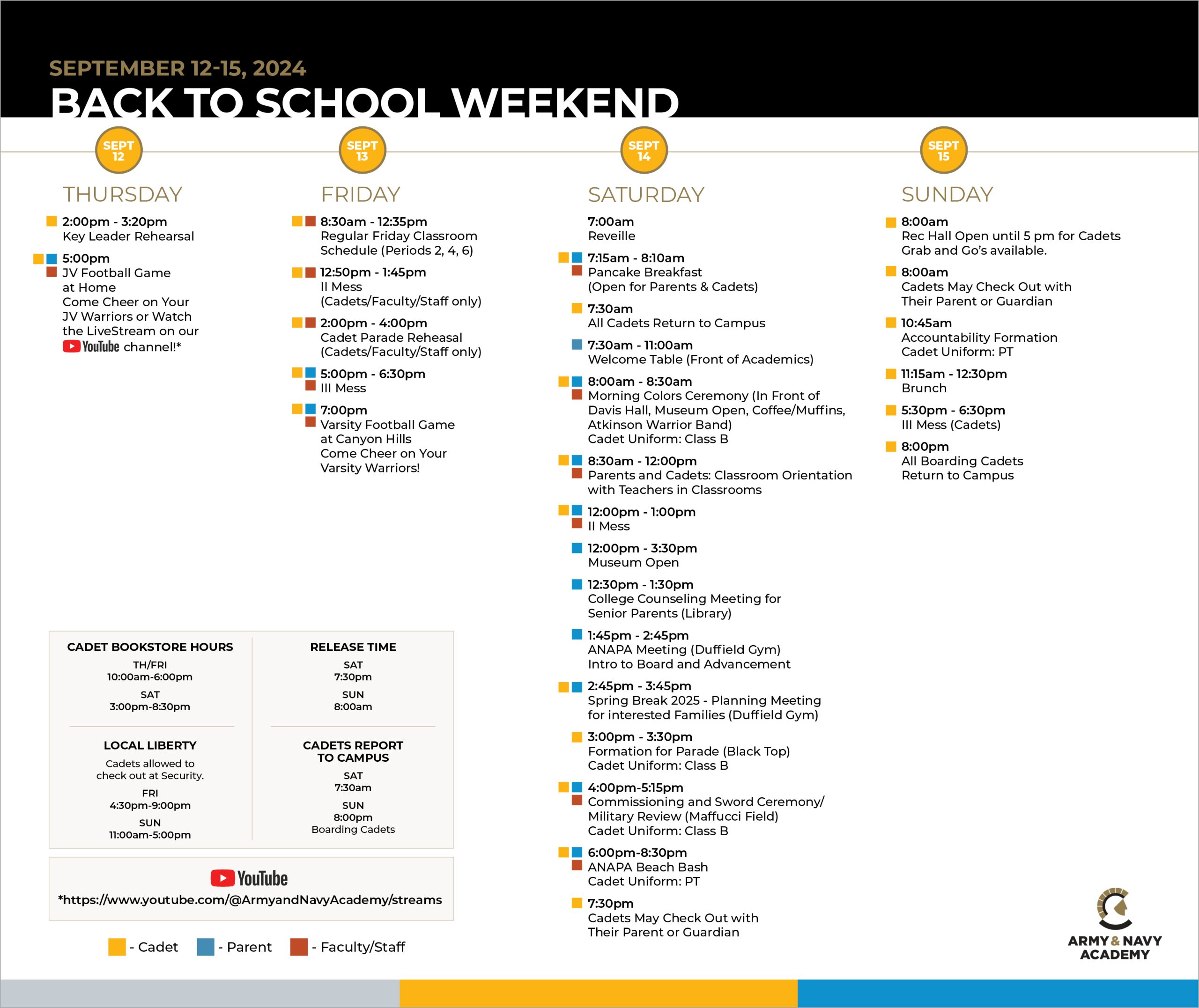 Back to School Weekend - Schedule of Events