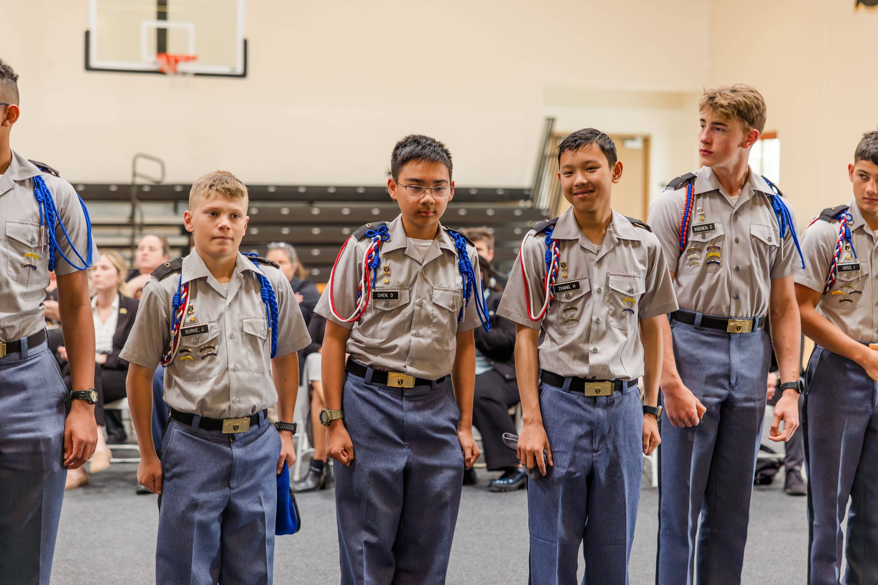 young students in military uniform