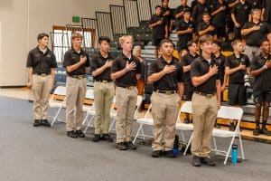 students lining up for a ceremony